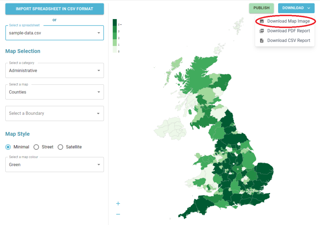 Showing the button to download an image of your postcode heatmap