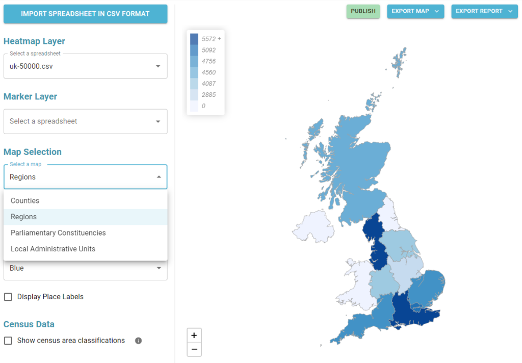 Heatmap of UK regions